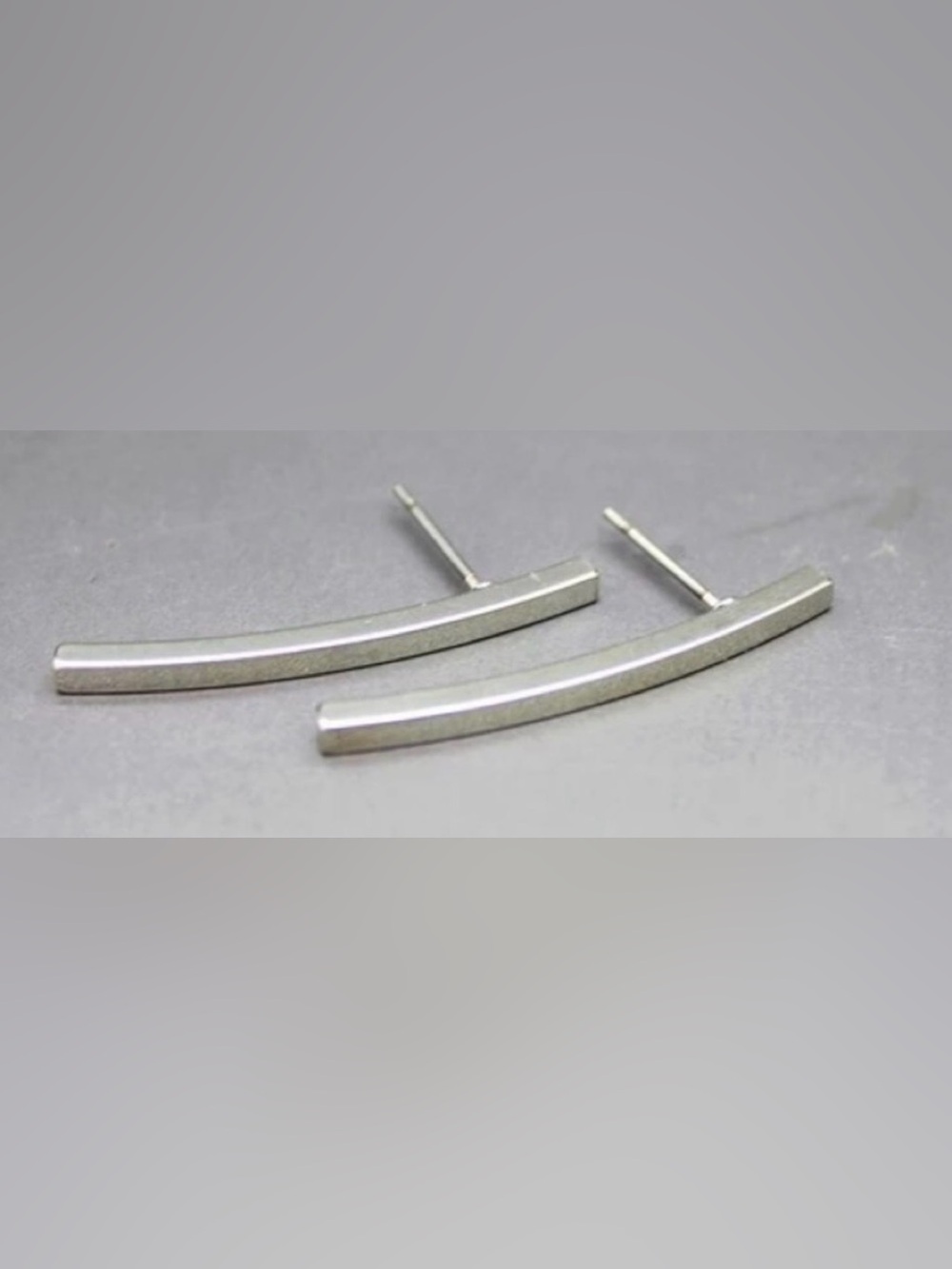 Silver Curved Bar Minimalist Stud Earrings